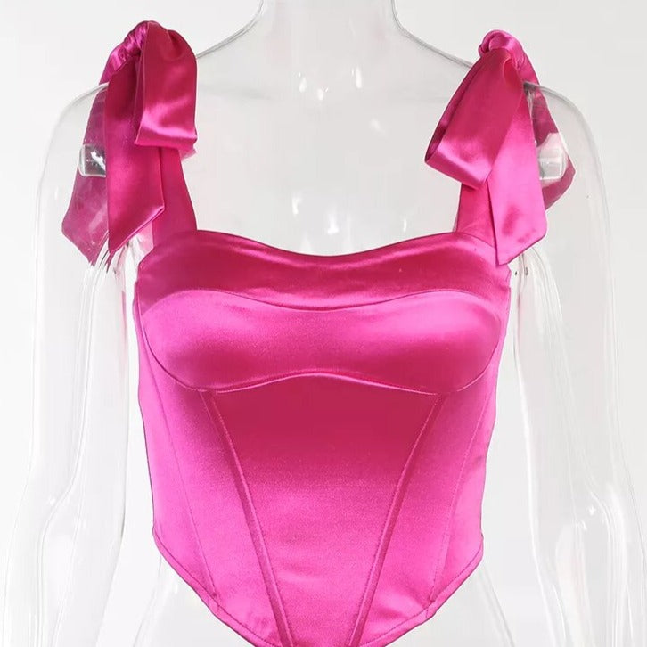 bustier en satin rose bardot