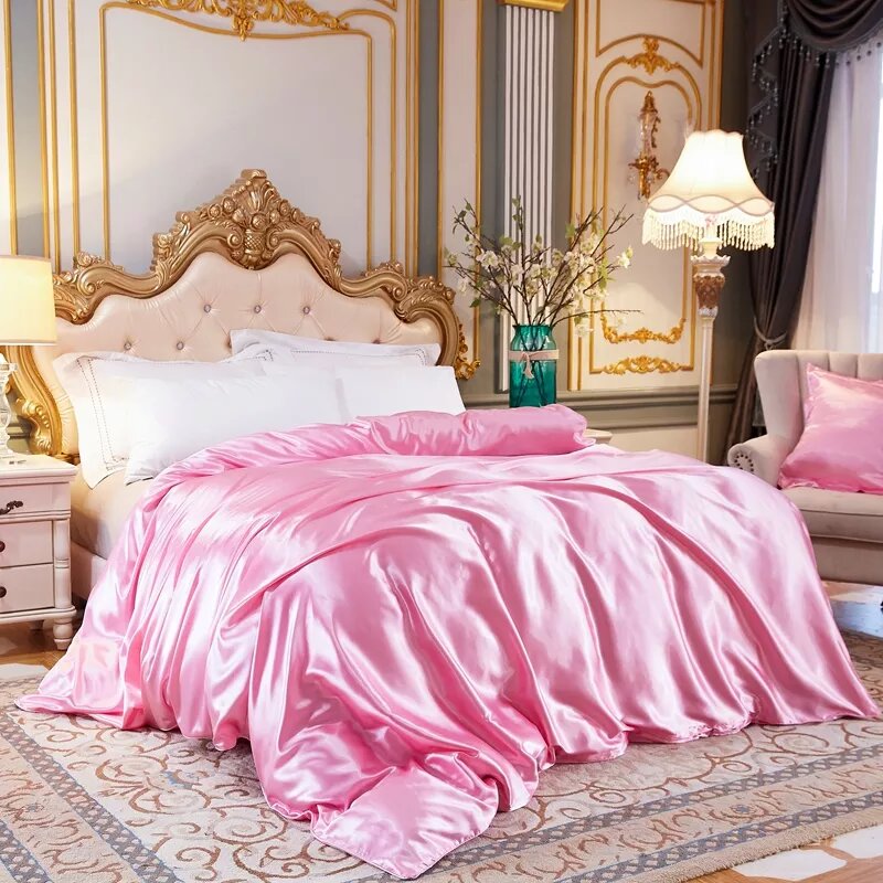 housse de couette en satin bebe rose