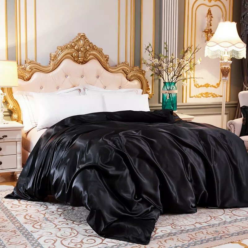housse de couette en satin noir