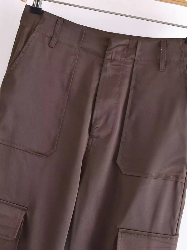 Pantalon satin marron