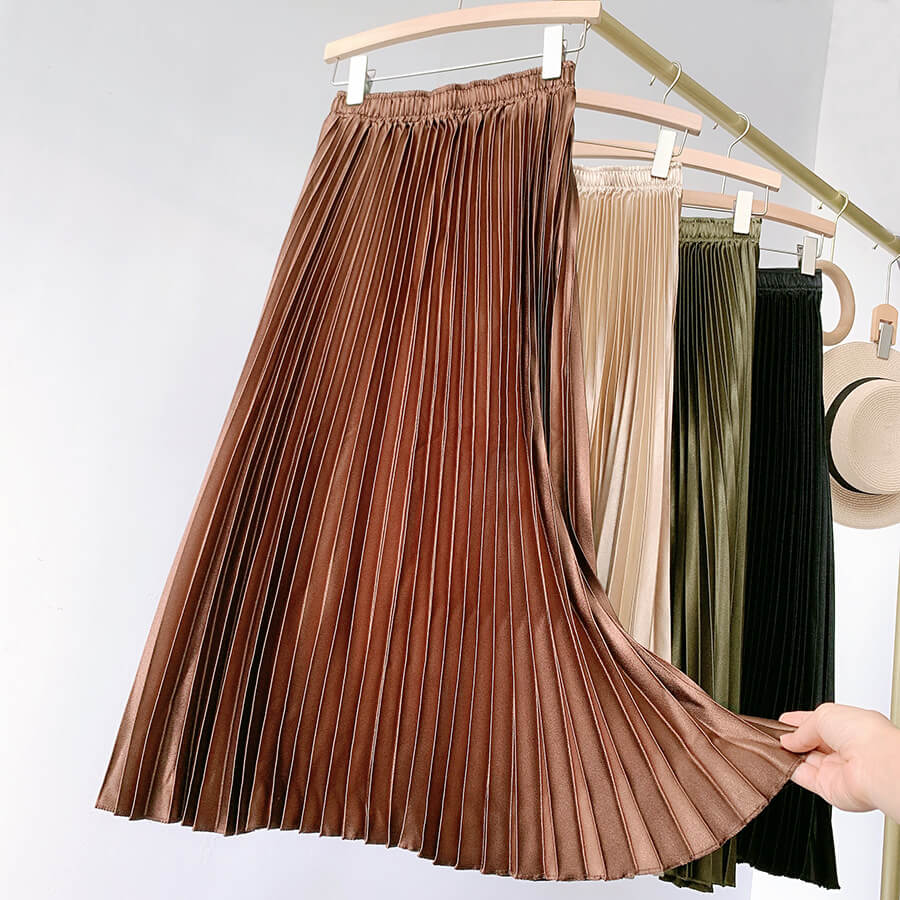 Pleated satin skirt