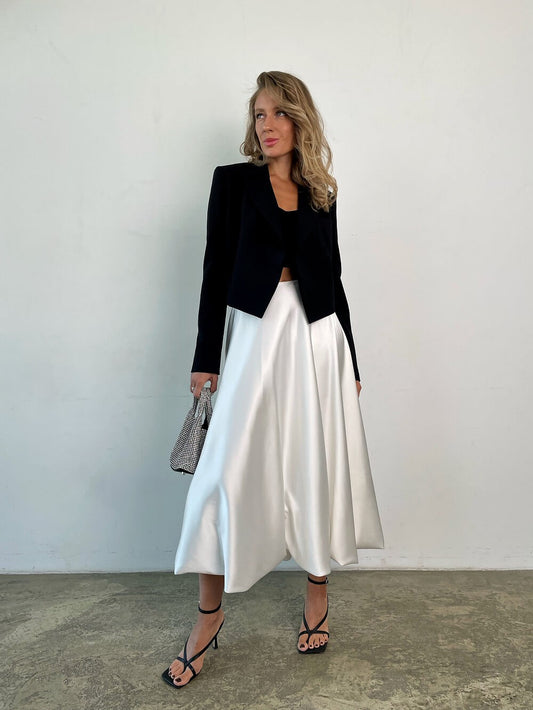 Long beige satin skirt