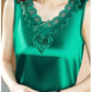 Satin tank top with original lace neckline