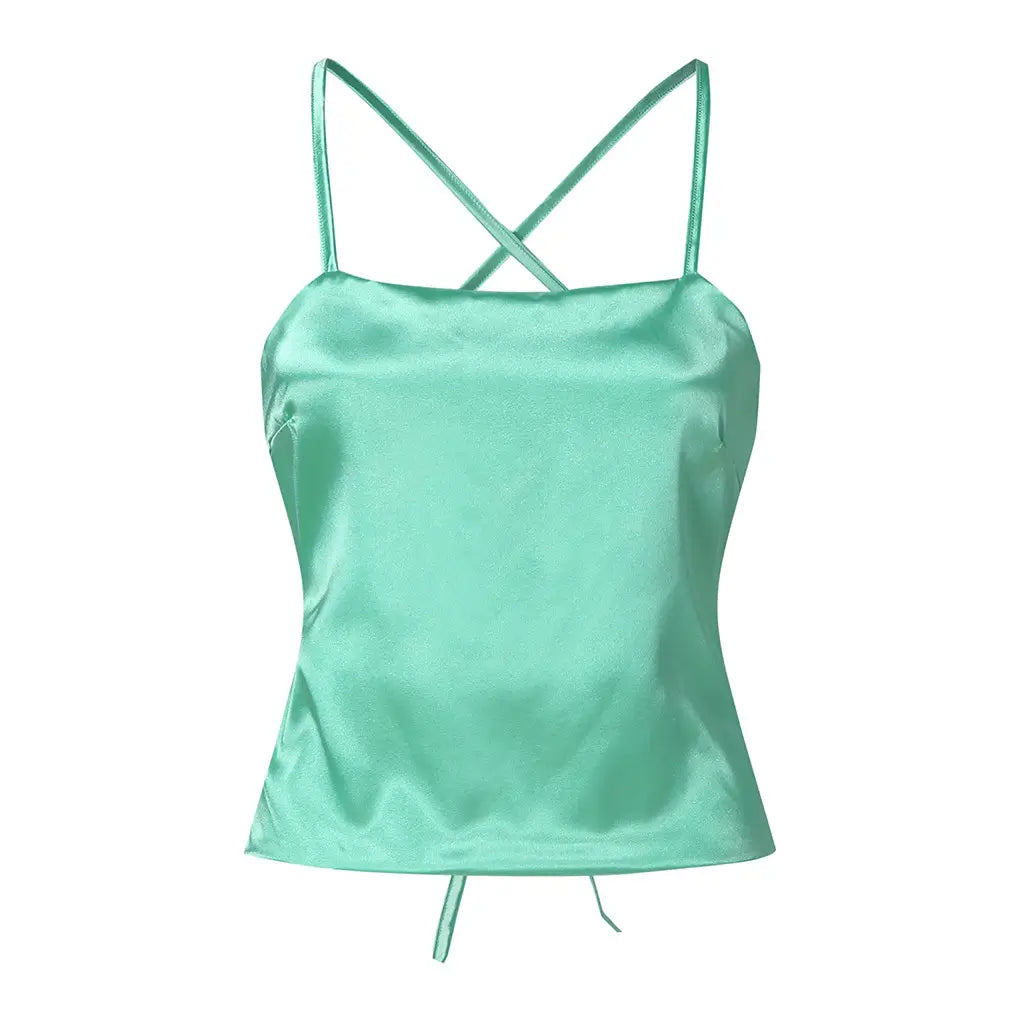 Green satin top and backless