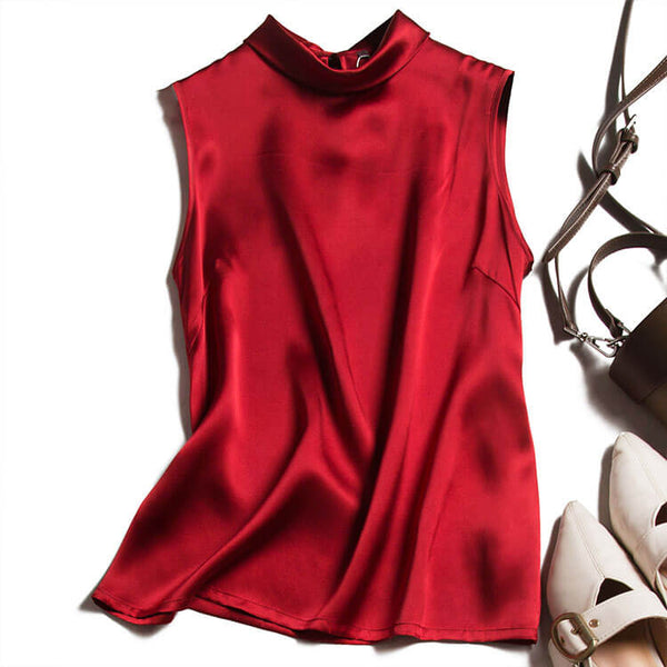 Red satin camisole with collar