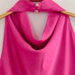 Pink satin top with open back