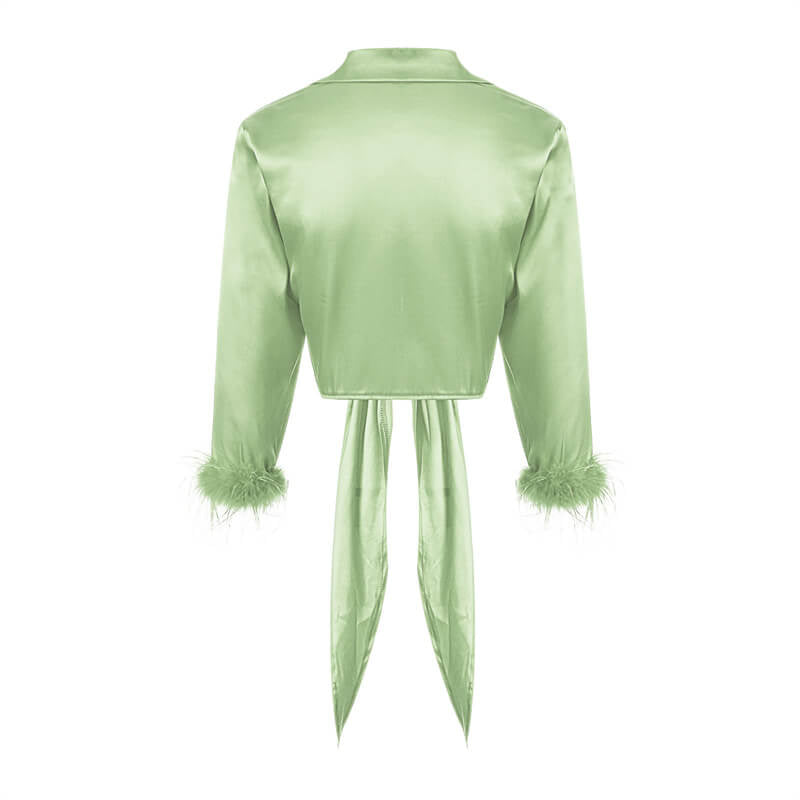 Sexy apple green satin blouse