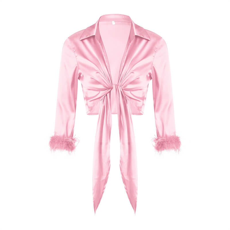 Sexy candy pink satin blouse