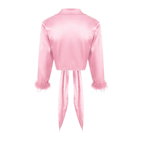 Sexy candy pink satin blouse
