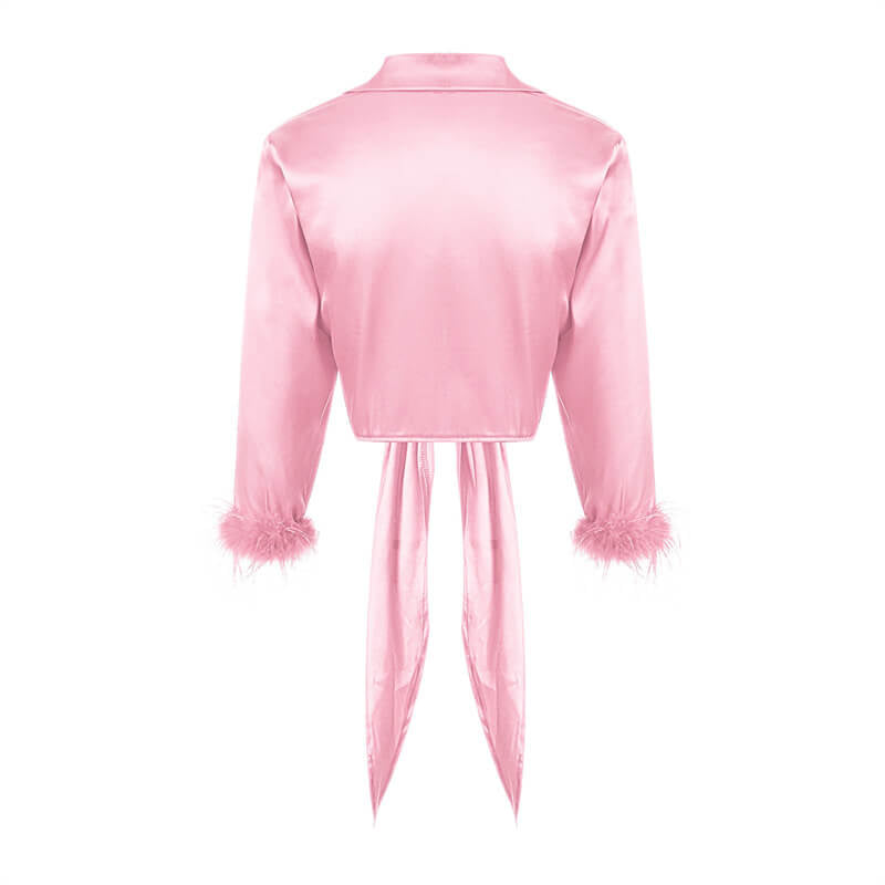 Sexy candy pink satin blouse