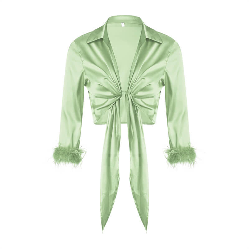 Sexy apple green satin blouse