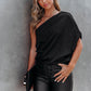 Black satin top with bare shoulder