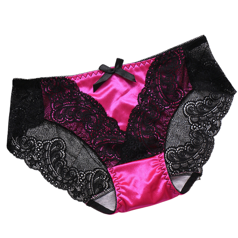 Culotte en satin à dentelle noeud fuchsia