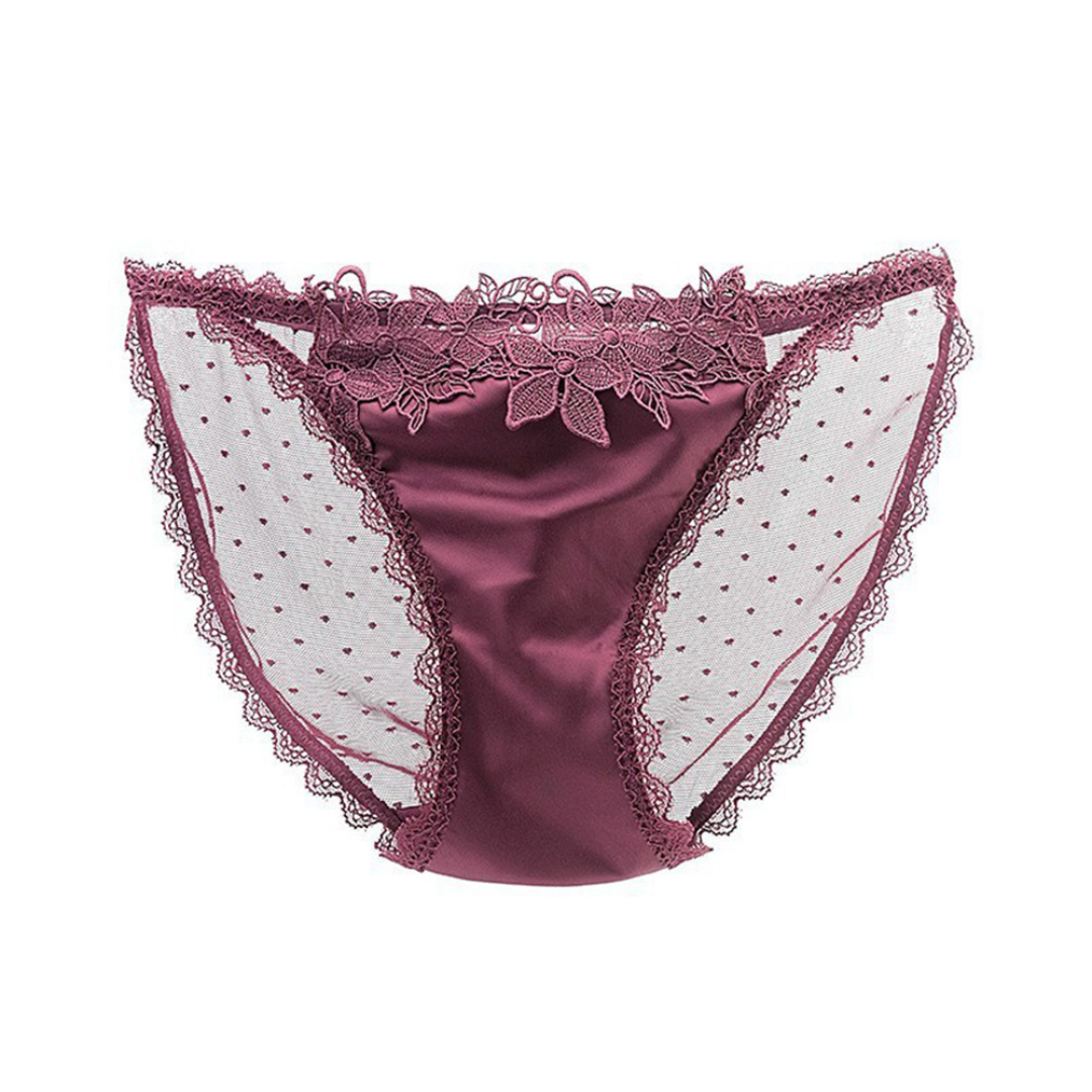 Culotte en satin avec dentelle à pois bordeaux