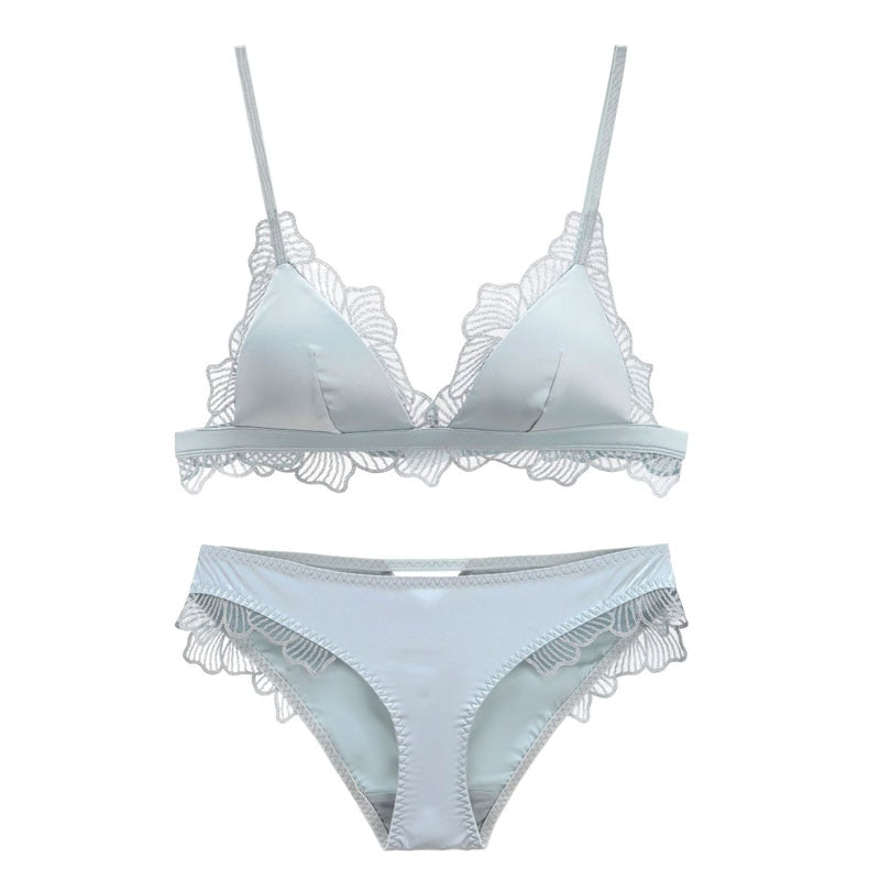 Ensemble de lingerie simple à dentelle gris