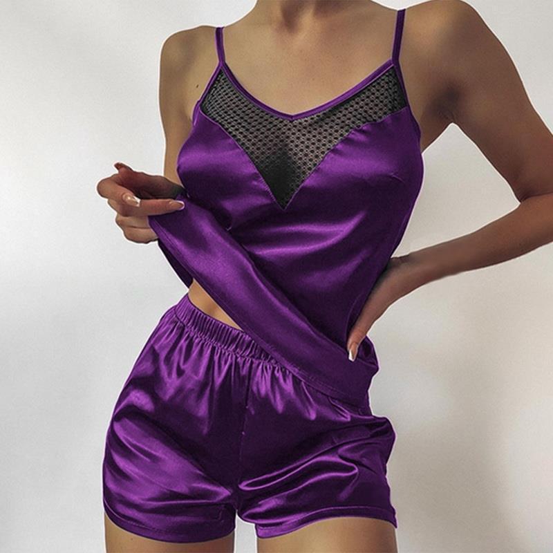 Ensemble de lingerie à col V transparent violet