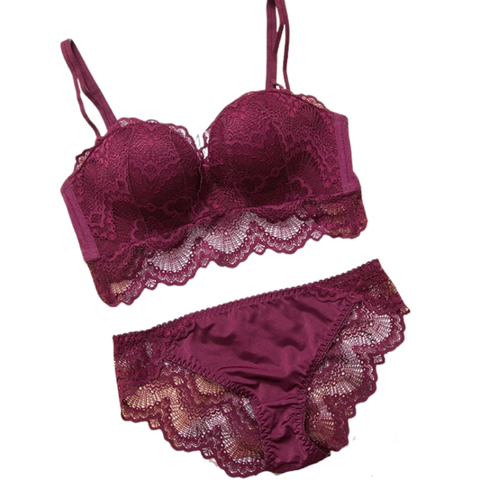 Ensemble de lingerie satin à dentelle brodé rouge