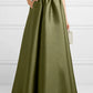 Green long trapeze satin skirt