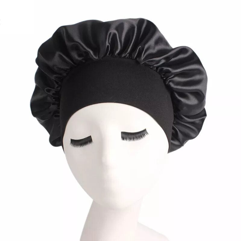 Bonnet satin pour cheveux medium noir