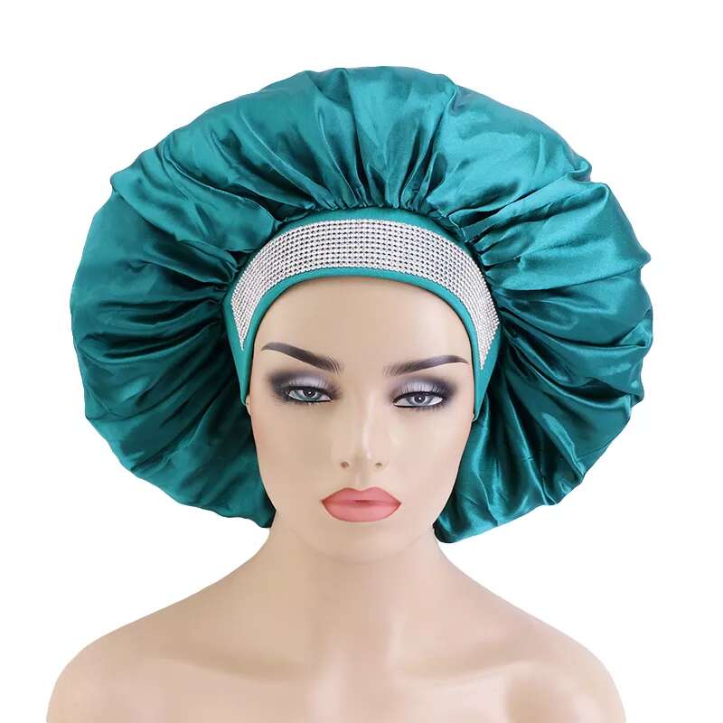 Bonnet satin pour cheveux strass bleu