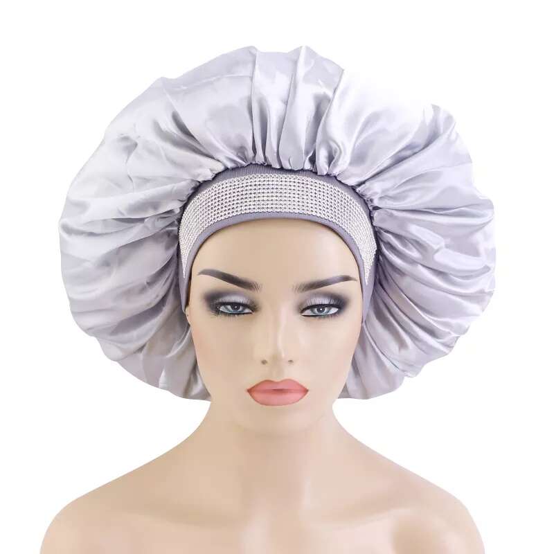 Bonnet satin pour cheveux strass gris