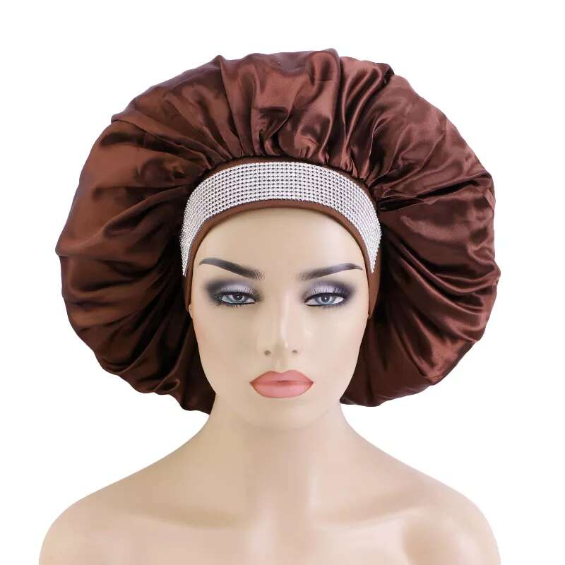 Bonnet satin pour cheveux strass marron