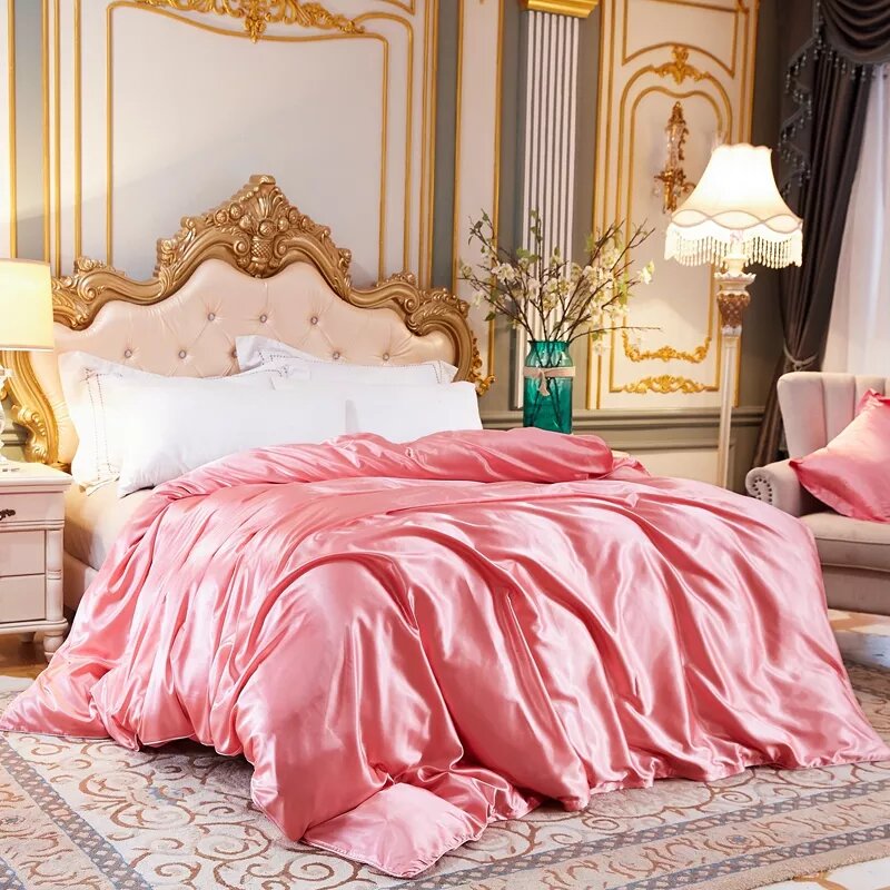 Housse de couette satin rose orange