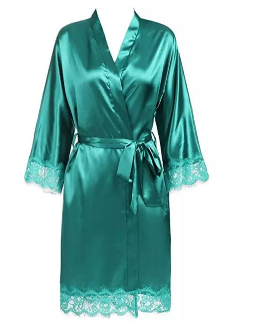 Peignoir en satin Lita turquoise