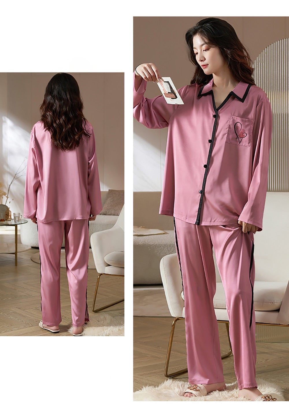 Pyjama satiné Glamour rose