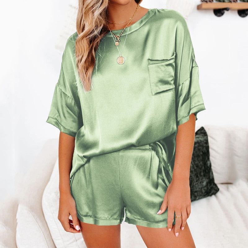 Pyjama satin vert pomme Nia