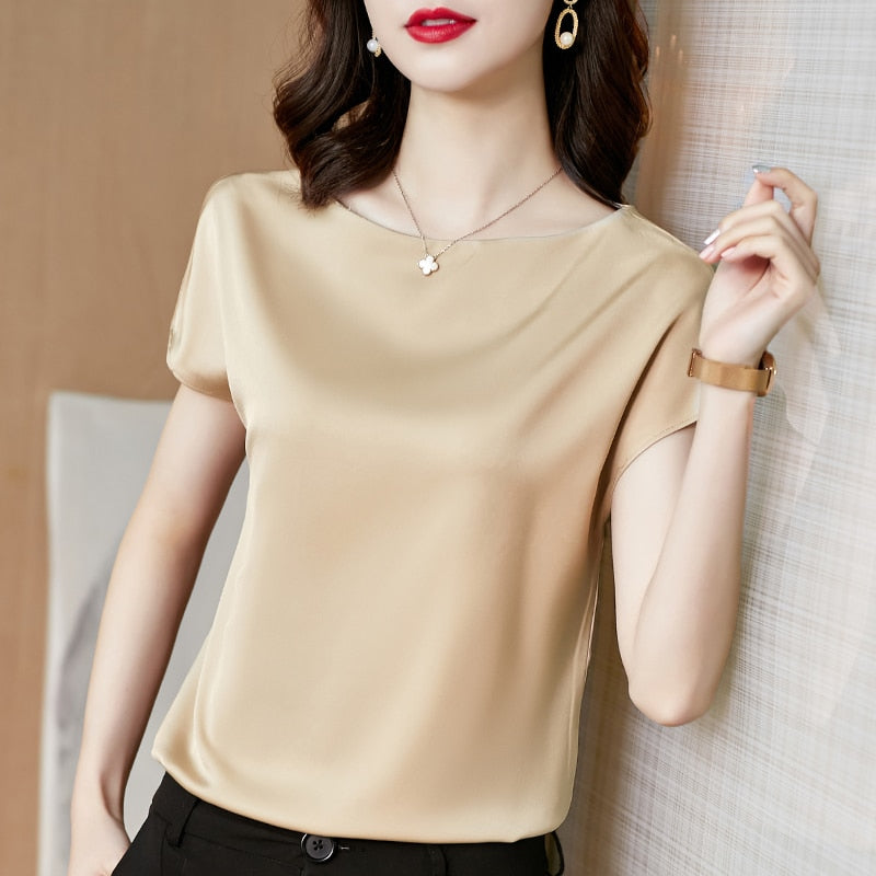 Blouse femme satin basique beige