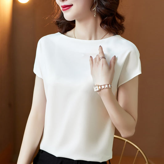 Blouse femme satin basique blanc