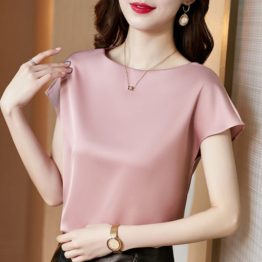 blouse femme satin basique rose