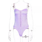 Lilac satin lace-up bodysuit