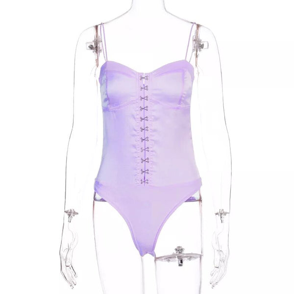 Lilac satin lace-up bodysuit