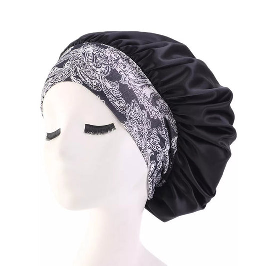 bonnet en satin bandeau bandanna noir