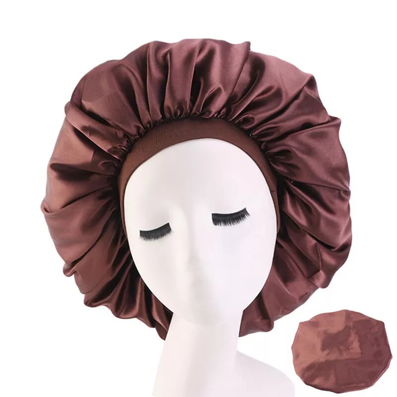 bonnet satin cheveux large marron