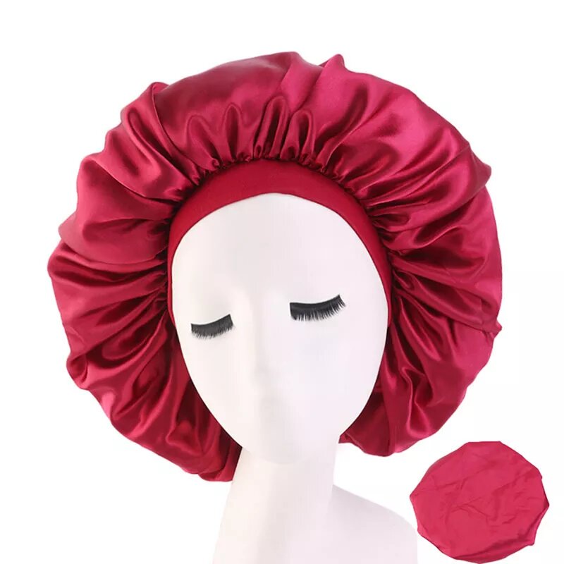 bonnet satin cheveux large rouge