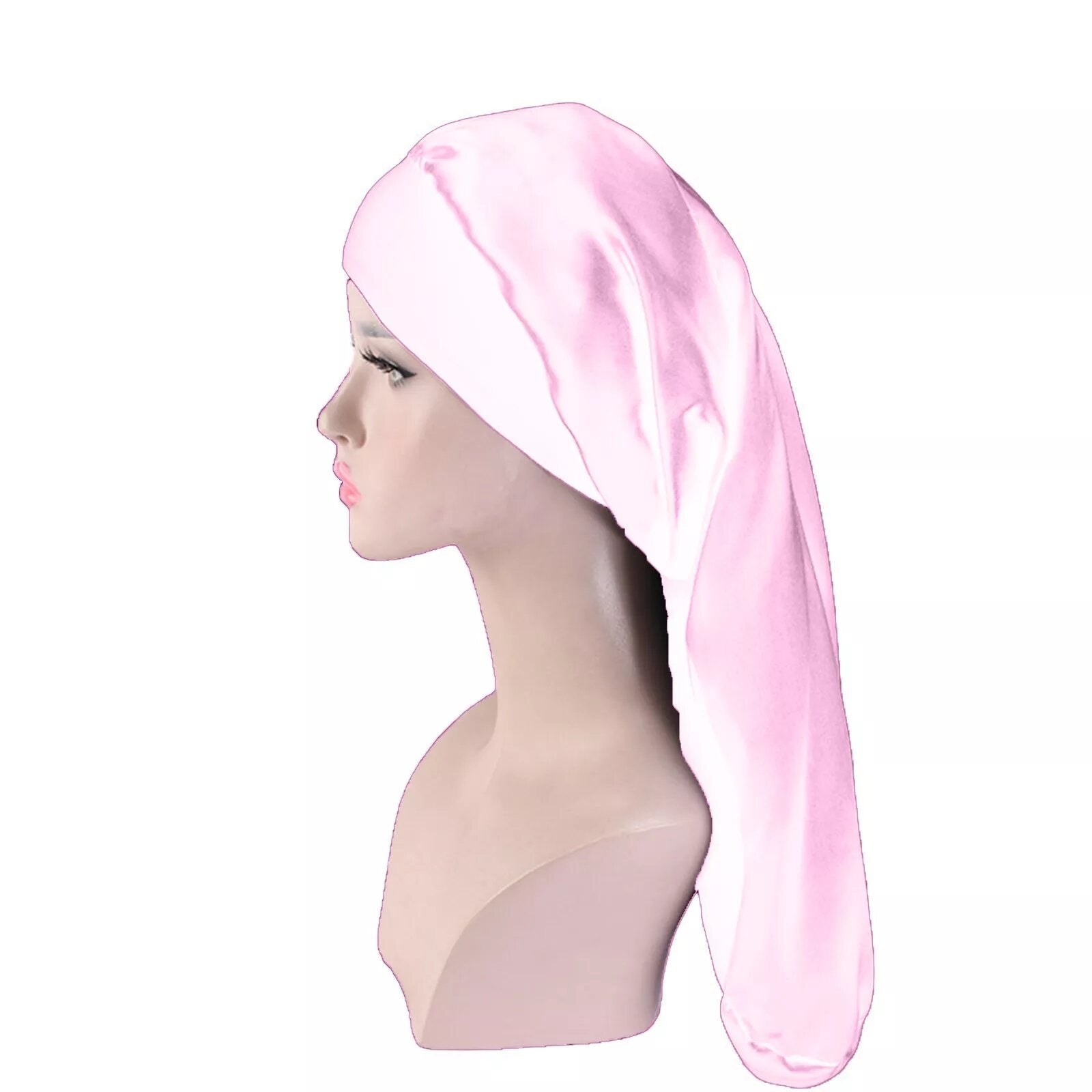 bonnet satin pour cheveux rose extra large