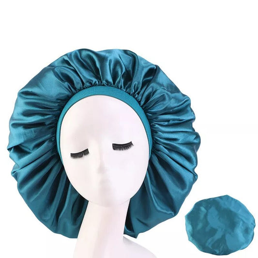 bonnet satin pour cheveux large bleu cyan