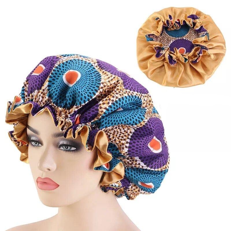 bonnet satin sans elastique a motifs ronds dores