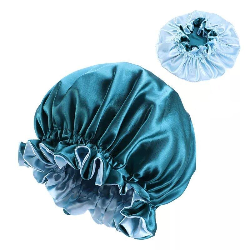 bonnet satin sans elastique cyan bleu.