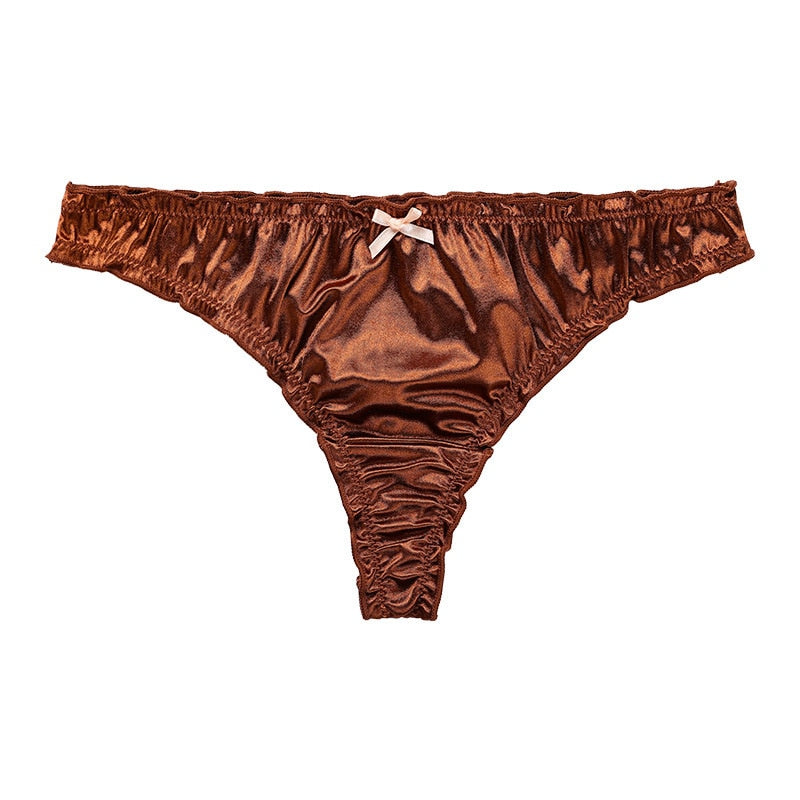 Culotte femme satin plissé noeud marron