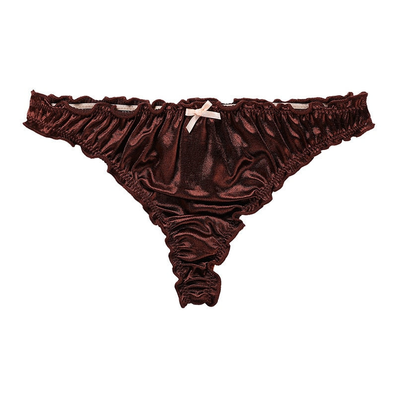 Culotte femme satin plissé noeud marron foncé