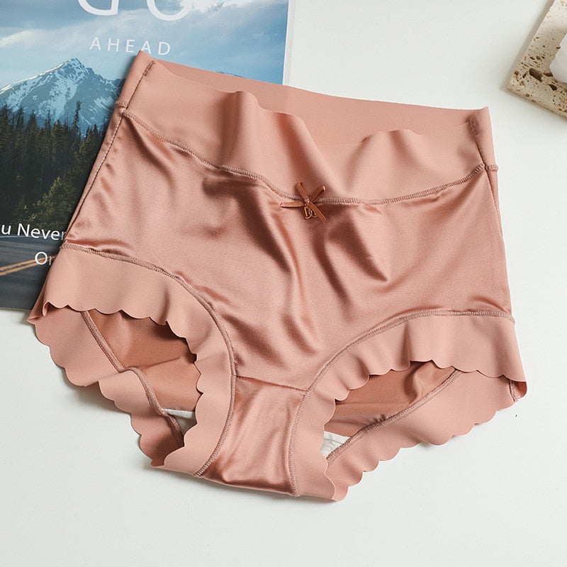 Culotte femme satin sans couture noeud rose