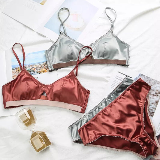 ensemble lingerie Julia grises et marron satin