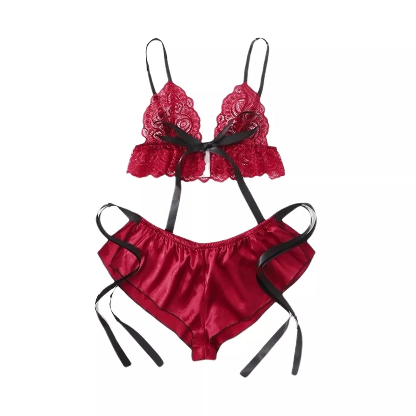     ensemble lingerie satin Millie rouge