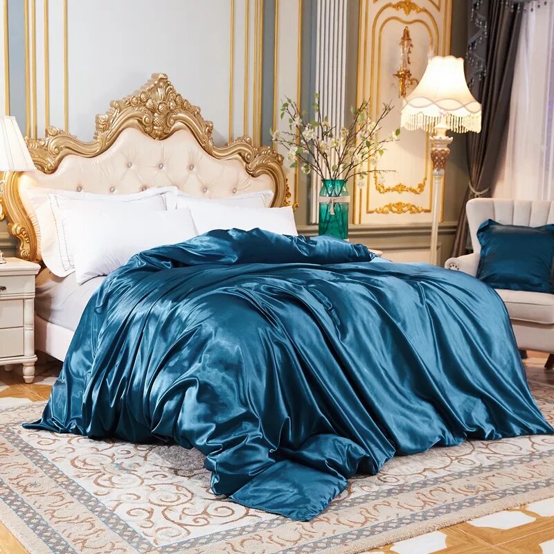 housse de couette satin bleu cyan