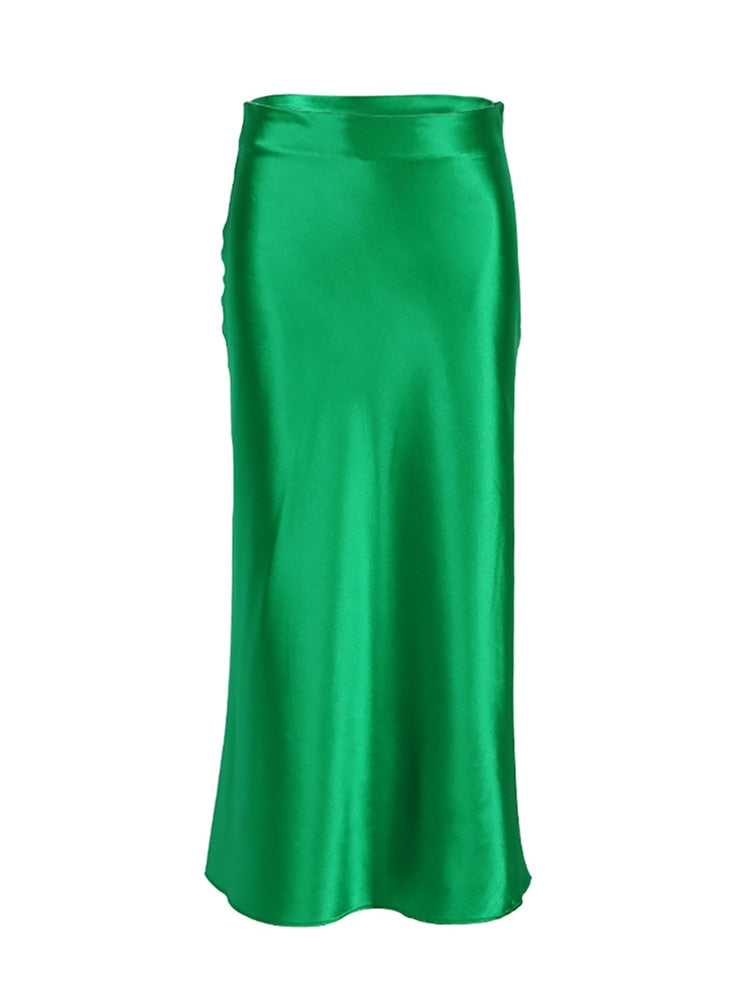 jupe fluide femme satin vert