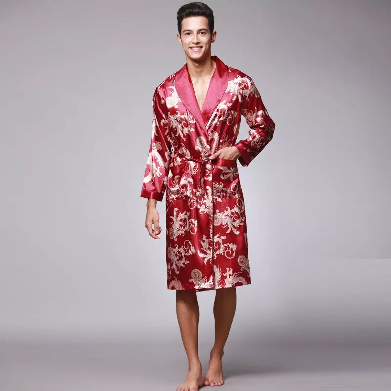 kimono satin homme dragon rouge